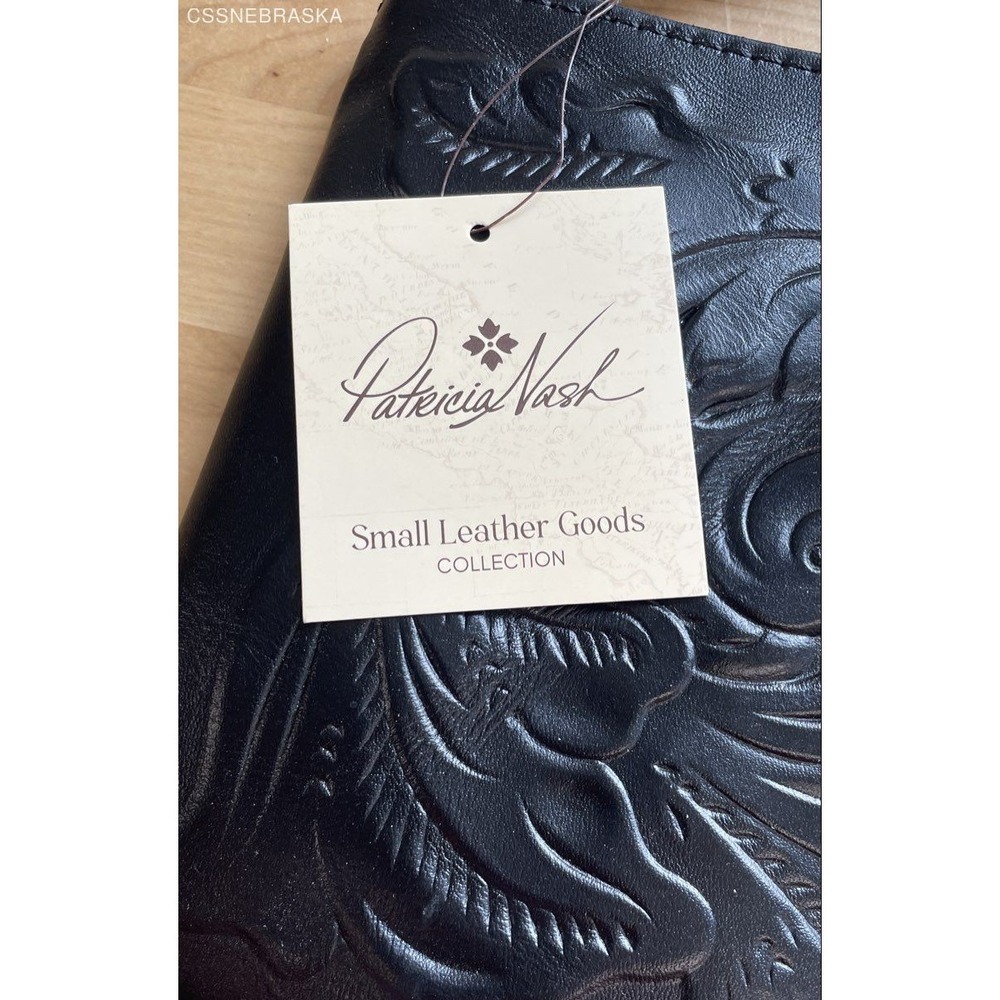 Patricia Nash Black Tooled Leather Cassini Wristlet Pouch Floral Embossed NWT - Picture 2 of 8